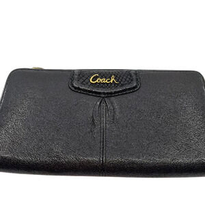 Coach Black Leather Zip-Around Wallet with Gold Logo
